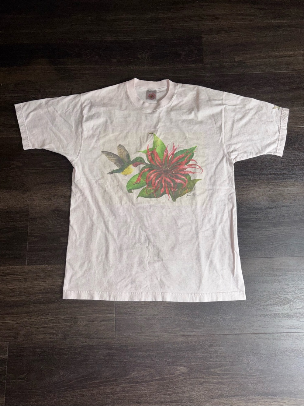 Vintage Light Pink Hummingbird Tshirt Size L